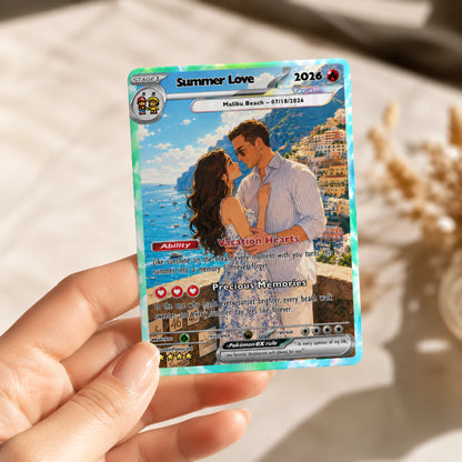 Custom Beach Couple Anime Card - Personalized Summer Vacation Gift, Custom Anime Photo Card, Valentine Gift, Gift for Him, Gift for Her, Custom Card for Couple - CPC 6.2