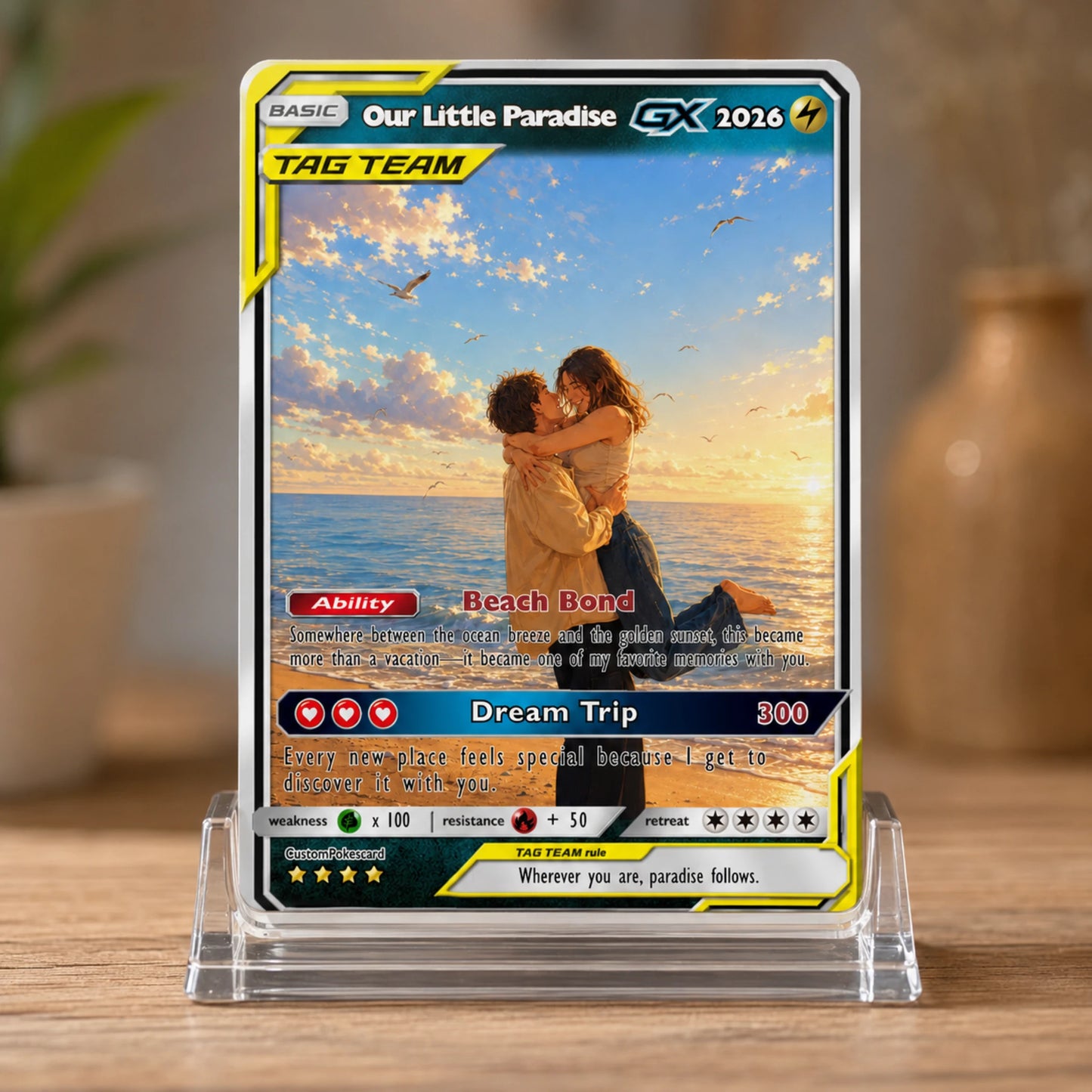 Custom Beach Couple Anime Card - Personalized Summer Vacation Gift, Custom Anime Photo Card, Valentine Gift, Gift for Him, Gift for Her, Custom Card for Couple - CPC 7.1