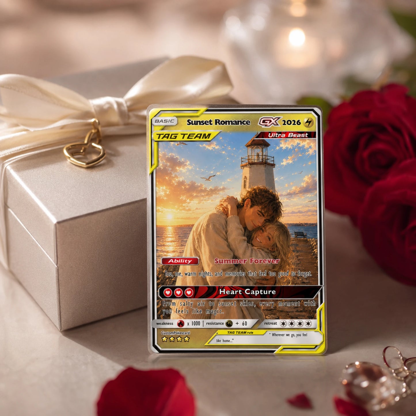 Custom Beach Couple Anime Card - Personalized Summer Vacation Gift, Custom Anime Photo Card, Valentine Gift, Gift for Him, Gift for Her, Custom Card for Couple - CPC 8.1