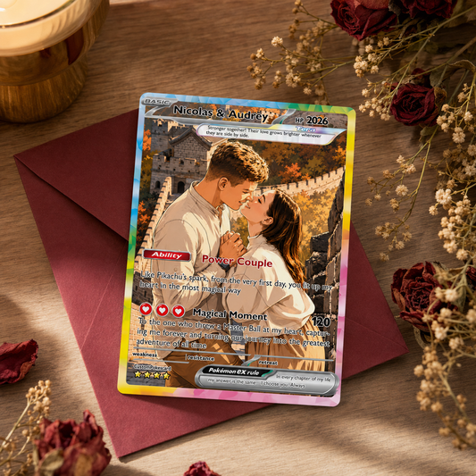 Custom Poke Card for Couple - Anime-Inspired Ghibli Aesthetic Pocket Monster Gift - Customizable Trading Cards - CPC 4