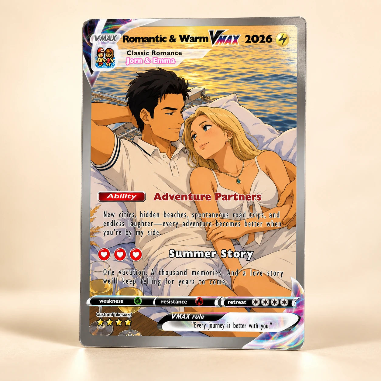 Custom Beach Couple Anime Card - Personalized Summer Vacation Gift, Custom Anime Photo Card, Valentine Gift, Gift for Him, Gift for Her, Custom Card for Couple - CPC 2.1