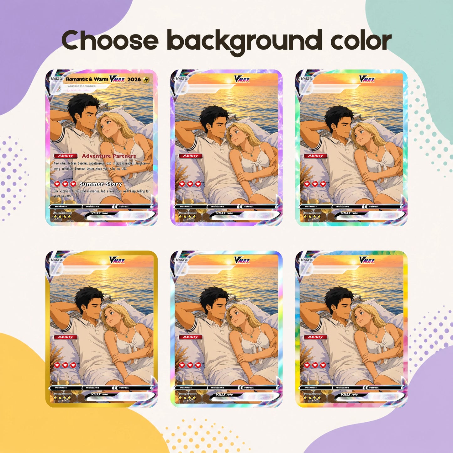 Custom Beach Couple Anime Card - Personalized Summer Vacation Gift, Custom Anime Photo Card, Valentine Gift, Gift for Him, Gift for Her, Custom Card for Couple - CPC 2.1